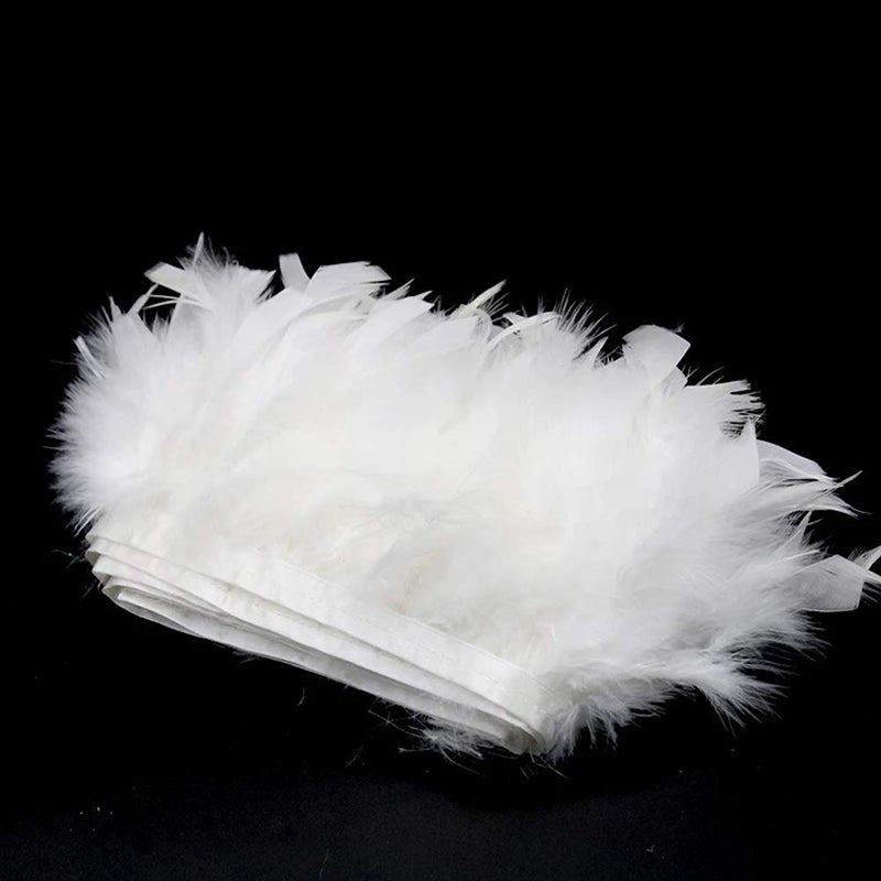 Sowder Turkey Feathers Trim Fringe for Party Wedding Dress Sewing Crafts Costumes Decoration Pack of 2 Yards (White) - Image 2
